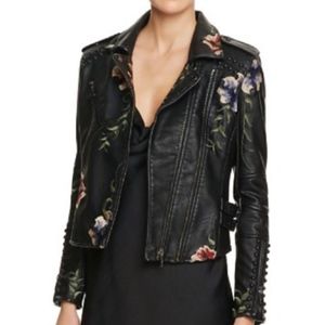 Vigoss Floral Embroidered Faux Leather Jacket